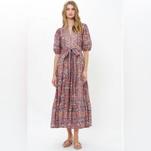 Oliphant PUFF SLEEVE MAXI- MATERA NAVY